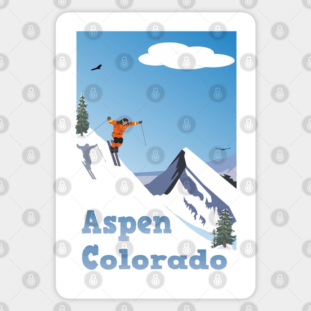 Aspen,Colorado,Rocky Mountain, Ski Poster Sticker by BokeeLee